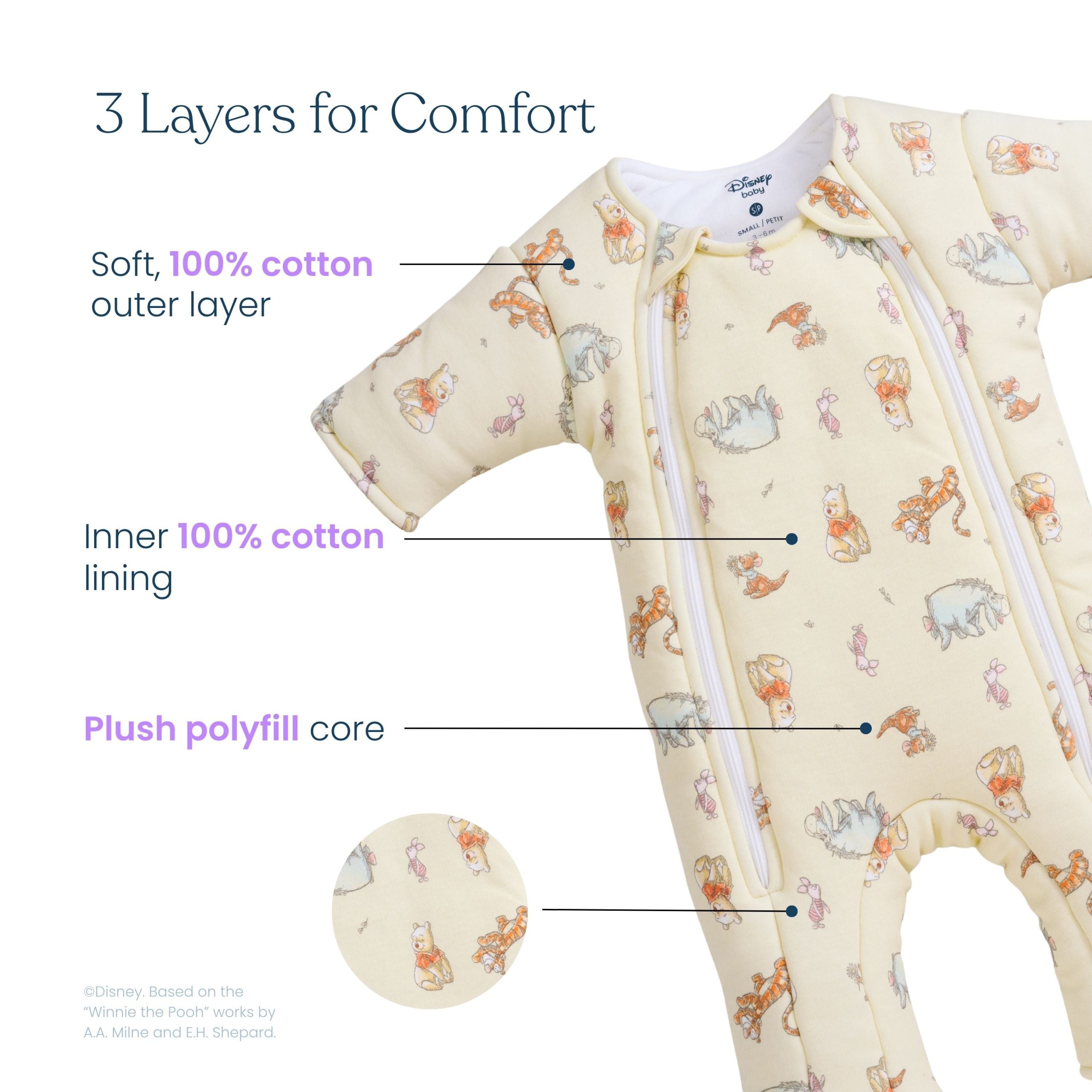 Disney® Winnie the Pooh Baby Merlin's Magic Sleepsuit® 100% Cotton - Image 3