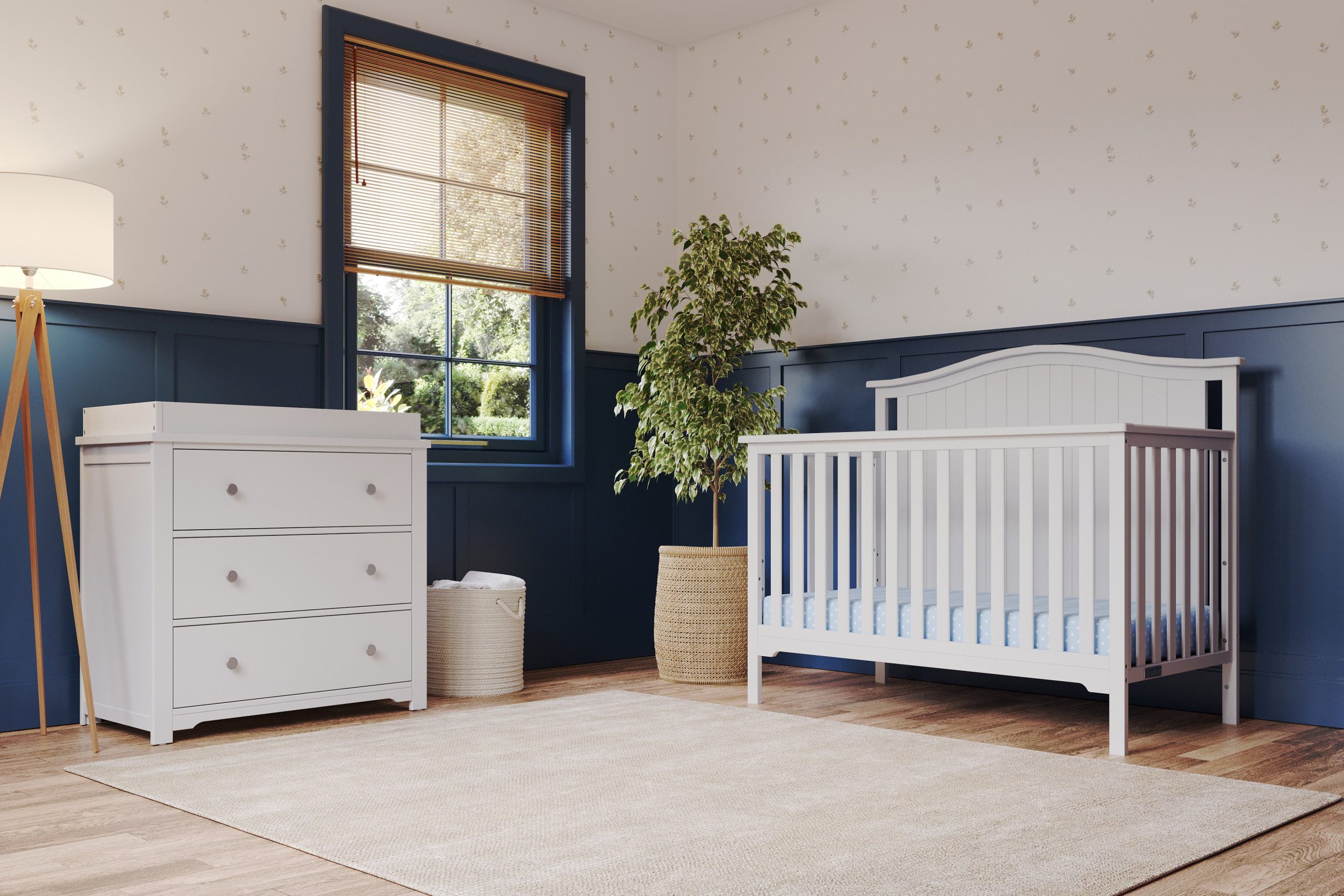 Hampton Arch Top 4 Piece Nursery Set with Crib. Dresser and Conversion Kit