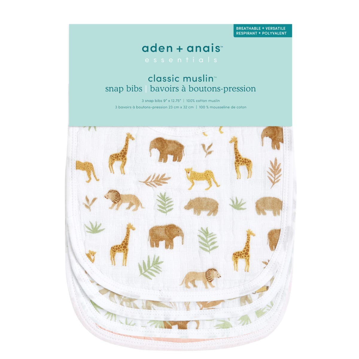 essentials cotton muslin snap bibs 3 pack - Image 2